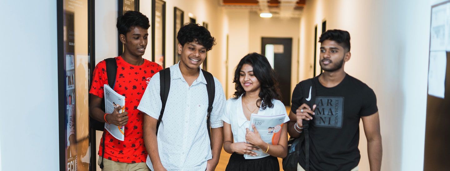 Students waling lobby